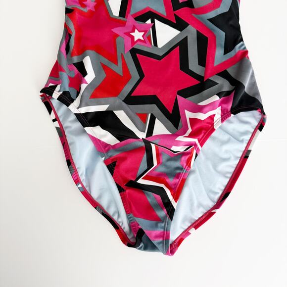 [Nike] Red Black Star Print Thin Strap One-Piece Competition Swimsuit Size 10/36 - Picture 5 of 11